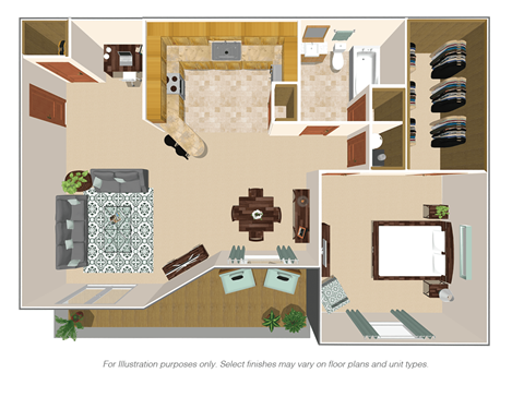 1 Bedroom 1 Bath Floor Plan at Crestbrook Apartments & Townhomes, Crescent Spring